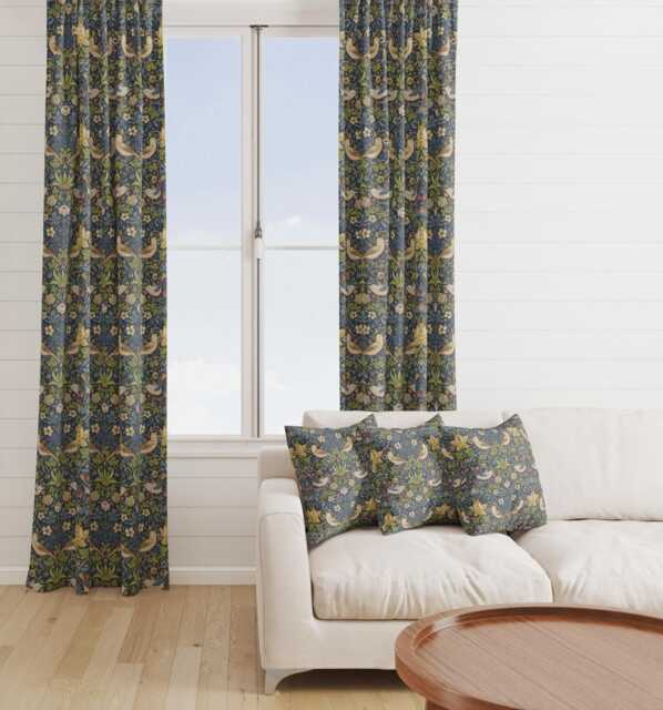 Custom Made William Morris Strawberry Thief Navy Blackout/Lining Curtains Pinch /Triple/Double Pleat - image 1