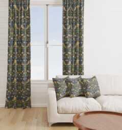 Custom Made William Morris Strawberry Thief Navy Blackout/Lining Curtains Pinch /Triple/Double Pleat