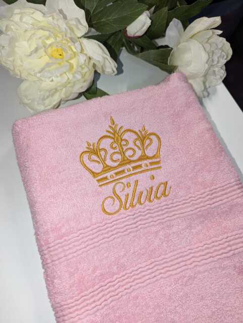 Personalised Embroidered Bath Towel Soft Cotton, Custom Name, Towel With Crown - image 1