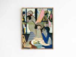 Cafe Lunch - Modern Figurative Art Print Of Vintage Oil Painting Sizes 9x12 11x14 16x20 - thumbnail 1