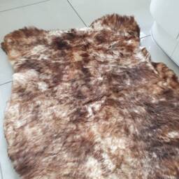 Brown Cream Sheepskin Rug, Genuine Lambskin Pelt, 130x75cm - thumbnail 4