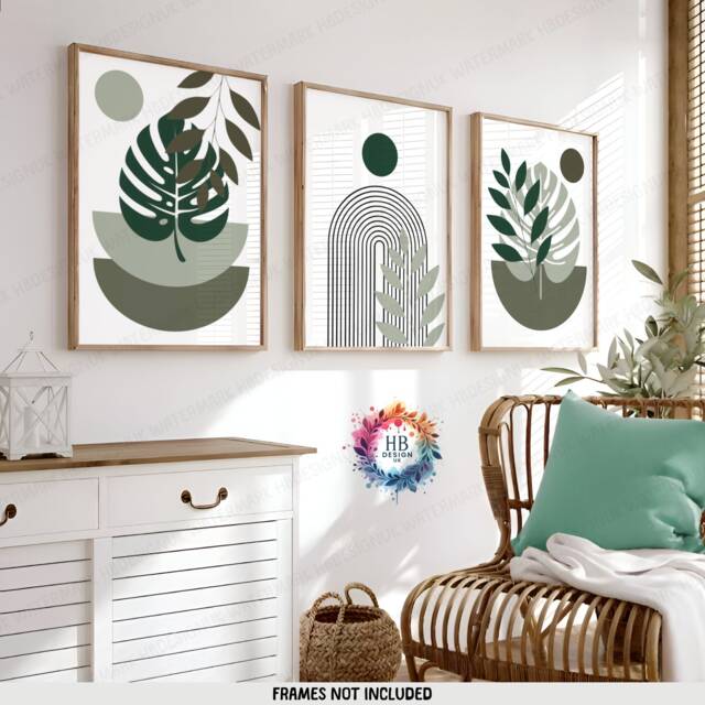 Sage Green Boho Prints - Set Of 3 Wall - Decor Living Room Posters Bedroom Artwork Home Hangings Botanicals - image 1