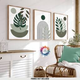 Sage Green Boho Prints - Set Of 3 Wall - Decor Living Room Posters Bedroom Artwork Home Hangings Botanicals - thumbnail 1