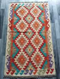 Classic Kilim Rug, Handmade Artisan Afghan Turkish Scandinavian Navajo Bohemian Wool Flatweave Multicolour Rug 140x82 cm - thumbnail 1