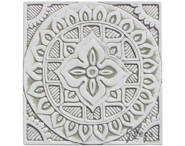 Ceramic Wall Hanging Made From For Outdoor Art, Handmade Tile Art Decor, Kitchen Backsplash Design, Mandala #4 30cm Beige&white - image 1