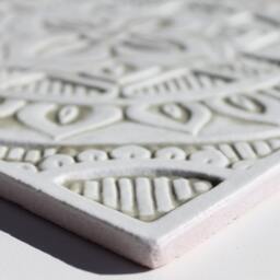 Ceramic Wall Hanging Made From For Outdoor Art, Handmade Tile Art Decor, Kitchen Backsplash Design, Mandala #4 30cm Beige&white - thumbnail 3