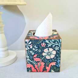 William Morris Compton Tissue Cover, Blue Pink Floral Wooden Box, Hand Decorated - thumbnail 2