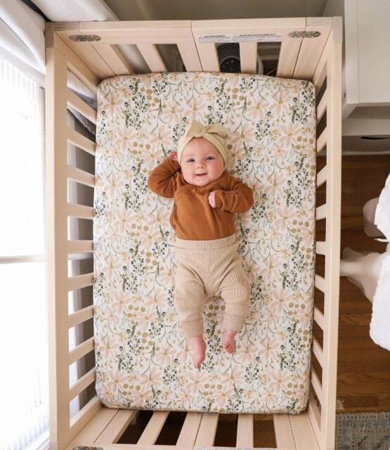 Daisies Blush Pink Floral Mini Crib Sheet Boho Daisy Baby Bedding - Nestig Bloom Alma Bassinet Cradle - image 1
