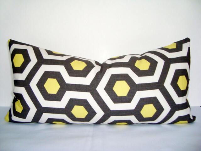 Geometric Lumbar Pillow Cover, Magna Lemon/Natural 10x22 - image 1