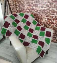 Handmade Crochet Granny Square Blanket Boho Bedspread Throw - thumbnail 1