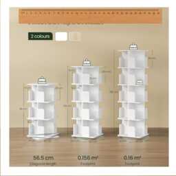 4-Tier Rotating Bookshelf - Tall Narrow Corner Bookcase 360 Revolving Floor Standing Storage Shelf - White - thumbnail 3