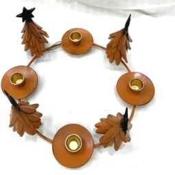 Rustic Metal Christmas Candle Holder Ring - Tree Design Advent Wreath Centerpiece - thumbnail 4