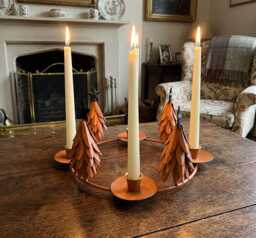 Rustic Metal Christmas Candle Holder Ring - Tree Design Advent Wreath Centerpiece
