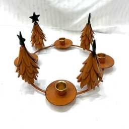 Rustic Metal Christmas Candle Holder Ring - Tree Design Advent Wreath Centerpiece - thumbnail 2