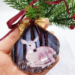 Handmade Christmas Ornaments - Woodland Shell Decoupage Decoration Animals Spring - thumbnail 3
