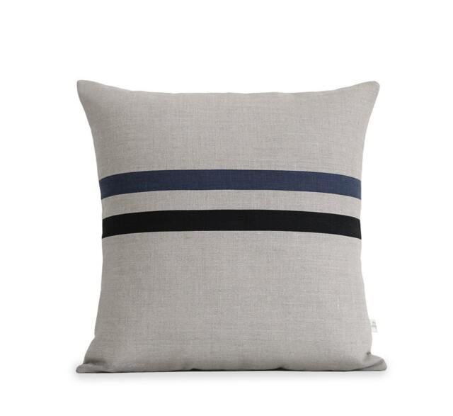 Striped Pillow Cover With Black & Navy Stripes By Jillianrenedecor - 16x16 Modern Home Decor - Masculine Gift For Him - image 1