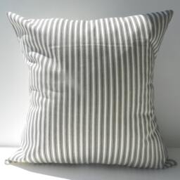 New 18x18 Inch Designer Handmade Pillow Cases in Black On Cream Ticking Stripe - thumbnail 1