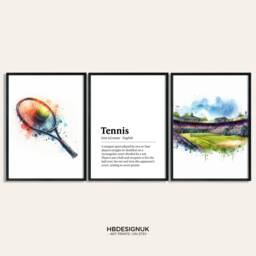 Tennis Poster Set - Of 3 Prints - Gift Watercolor Presents Boys & Girls Bedroom Wall Art Definition Decor - thumbnail 1
