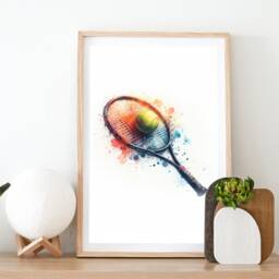 Tennis Poster Set - Of 3 Prints - Gift Watercolor Presents Boys & Girls Bedroom Wall Art Definition Decor - thumbnail 2