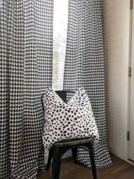 Black Houndstooth Fabric Curtains Custom Designer Pair - thumbnail 1