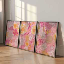 Pink Floral Wall Art Prints Set Of 3, Modern Botanical Posters, Vibrant Flower Artwork For Living Room, Bedroom Or Contemporary Home Decor - thumbnail 2
