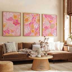 Pink Floral Wall Art Prints Set Of 3, Modern Botanical Posters, Vibrant Flower Artwork For Living Room, Bedroom Or Contemporary Home Decor - thumbnail 3