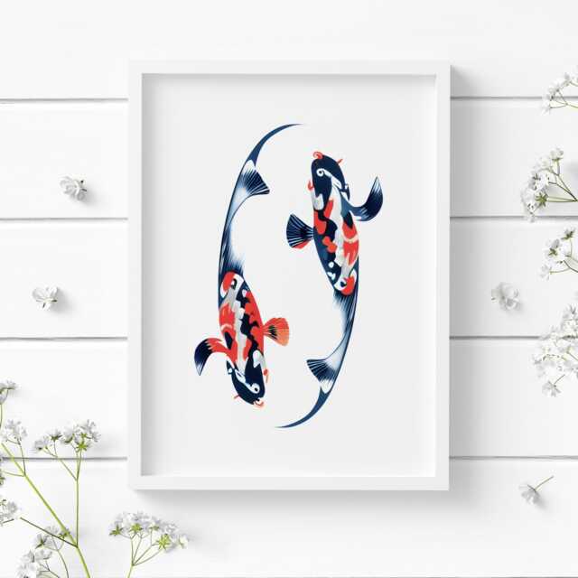 Koi Fish Yin & Yang Print - Abstract Modern Wall Art Unframed - image 1
