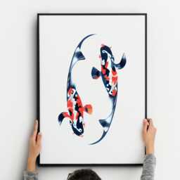Koi Fish Yin & Yang Print - Abstract Modern Wall Art Unframed - thumbnail 4
