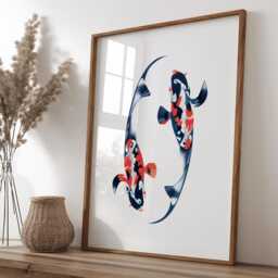 Koi Fish Yin & Yang Print - Abstract Modern Wall Art Unframed - thumbnail 2