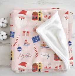 Christmas - Jolly Pink, Sherpa Fleece Blanket, Decor, Kids Bedding, Blankets, Children's Room, Festive Blanket - thumbnail 1