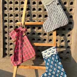 Set Of 3 Block Printed Christmas Stockings Quilted Cotton Holiday Decor - thumbnail 2