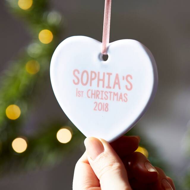 Personalized Baby's First Christmas Ornament - Ceramic Star Or Heart - image 1