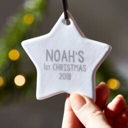 Personalized Baby's First Christmas Ornament - Ceramic Star Or Heart - thumbnail 3