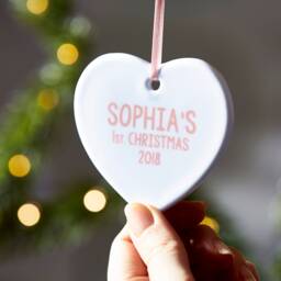 Personalized Baby's First Christmas Ornament - Ceramic Star Or Heart - thumbnail 1