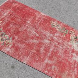 Turkish Rug, Vintage Oushak Red Anatolian Rugs, Rugs For Kitchen, 3.5x5.8 Ft Accent Handwoven Nursery - thumbnail 2