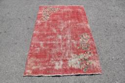 Turkish Rug, Vintage Oushak Red Anatolian Rugs, Rugs For Kitchen, 3.5x5.8 Ft Accent Handwoven Nursery - thumbnail 1