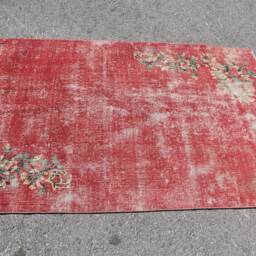 Turkish Rug, Vintage Oushak Red Anatolian Rugs, Rugs For Kitchen, 3.5x5.8 Ft Accent Handwoven Nursery - thumbnail 3
