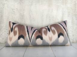Silk Ikat Pillow Cover 10x24, Handwoven Decorative Cushion - thumbnail 1