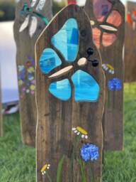 Baby Blue Butterfly Garden Sculpture - Personalised Memorial Gift- Reclaimed Wood & Stained Glass