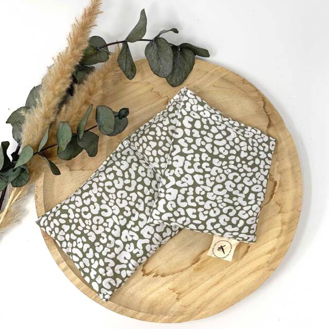 Spelt Pillow With Leopard Print & Matcha, Chambered 3 Chambers Filled Organic Spelt, Made Of Cotton, Heat - image 1