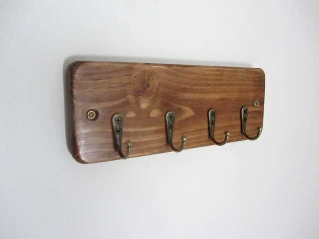 Rustic Wood Key Holder 4 Hook Organizer, Weathered Oak Finish - image 1