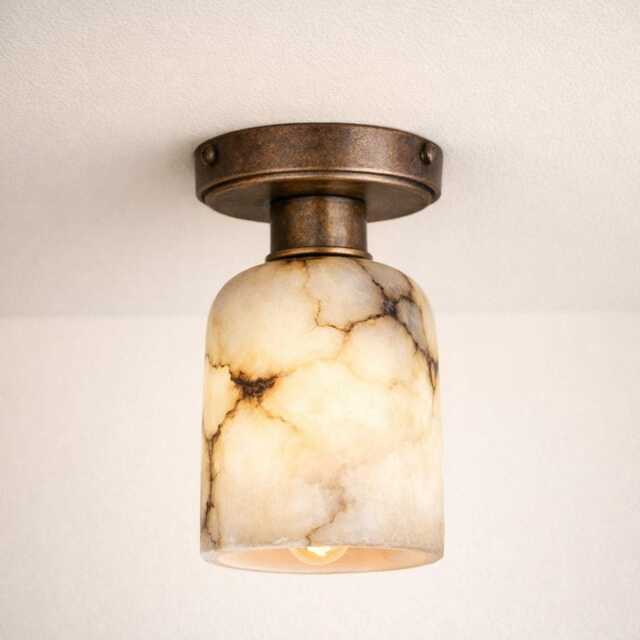 Alabaster Ceiling Light Fixture - Flush Mount Marble Stone Lamp Luxury Home Decor , Bathroom Hallway Lights - image 1