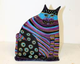 Whimsical Ceramic Flat Cat Standing Sculpture - thumbnail 1