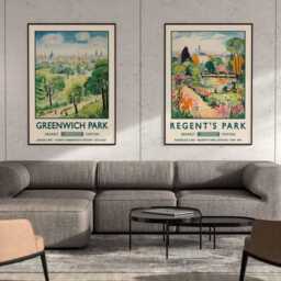 London Park Travel Posters, Greenwich & Regent's Prints, Vintage Art Deco Wall Art, Colorful City Landscape, UK Decor - thumbnail 3