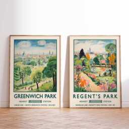 London Park Travel Posters, Greenwich & Regent's Prints, Vintage Art Deco Wall Art, Colorful City Landscape, UK Decor - thumbnail 1