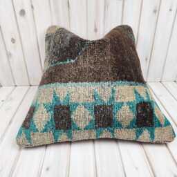 Vintage Turkish Kilim Pillow Cover Hand-Spun Wool, 20x20 - thumbnail 4