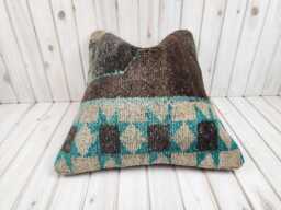 Vintage Turkish Kilim Pillow Cover Hand-Spun Wool, 20x20 - thumbnail 1