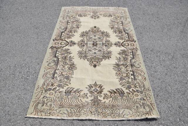 Beige Kitchen Rugs, Office Bedroom Rug, 3.9x6.9 Ft Area Antique Rugs For Kitchen, Vintage Turkish Living Room Rug - image 1