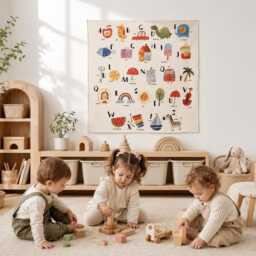 Baby Alphabet Nursery Wall Decor -Organic Cotton Montessori Tapestry - thumbnail 3