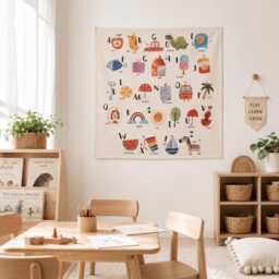 Baby Alphabet Nursery Wall Decor -Organic Cotton Montessori Tapestry - thumbnail 4